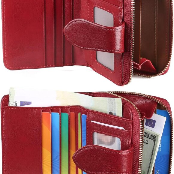 Women's Leather Wallet Small RFID Bifold Card Holder Compact Travel - Picture 6 of 8